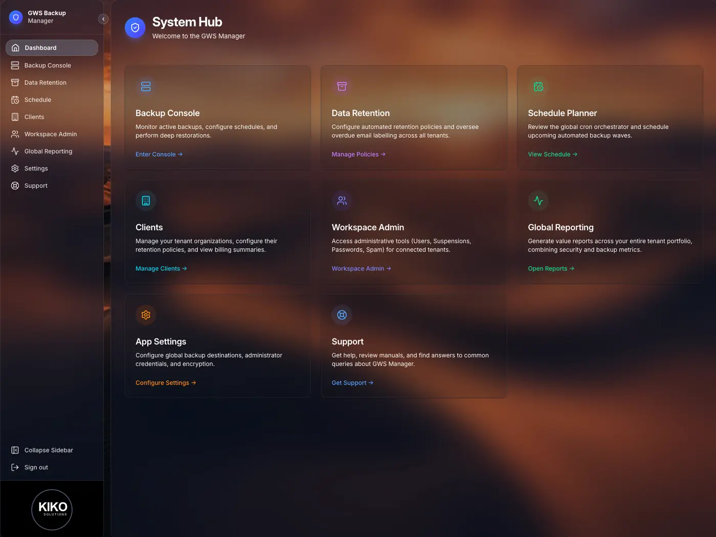 GWS Backup dashboard